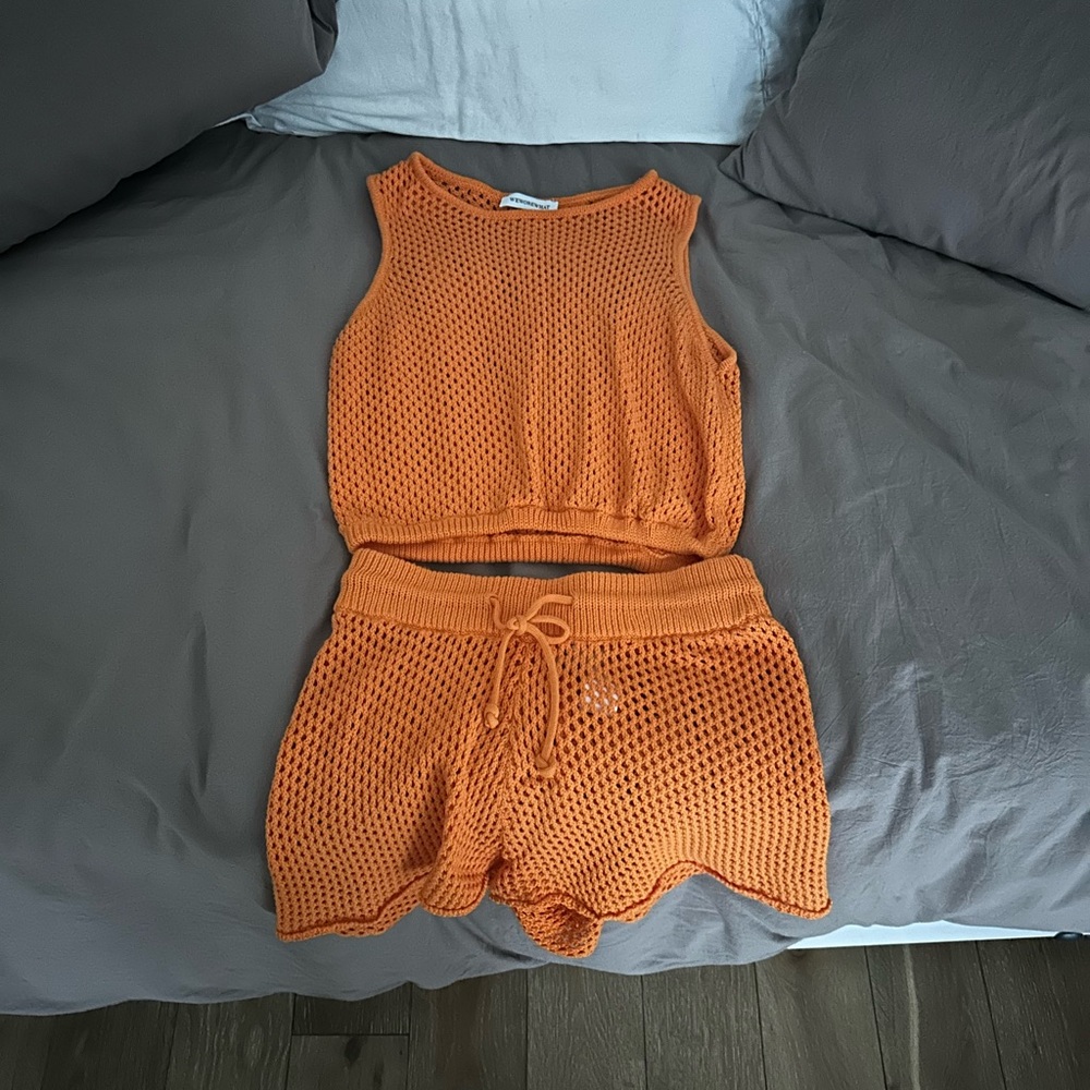 Orange Knit Swim Coverup Set